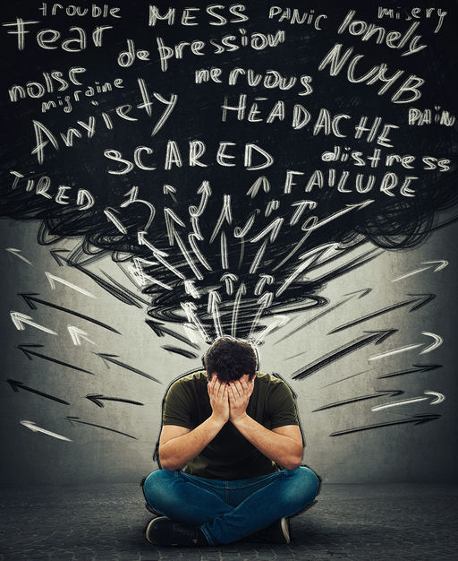 man overwhelmed by lasting effects of trauma