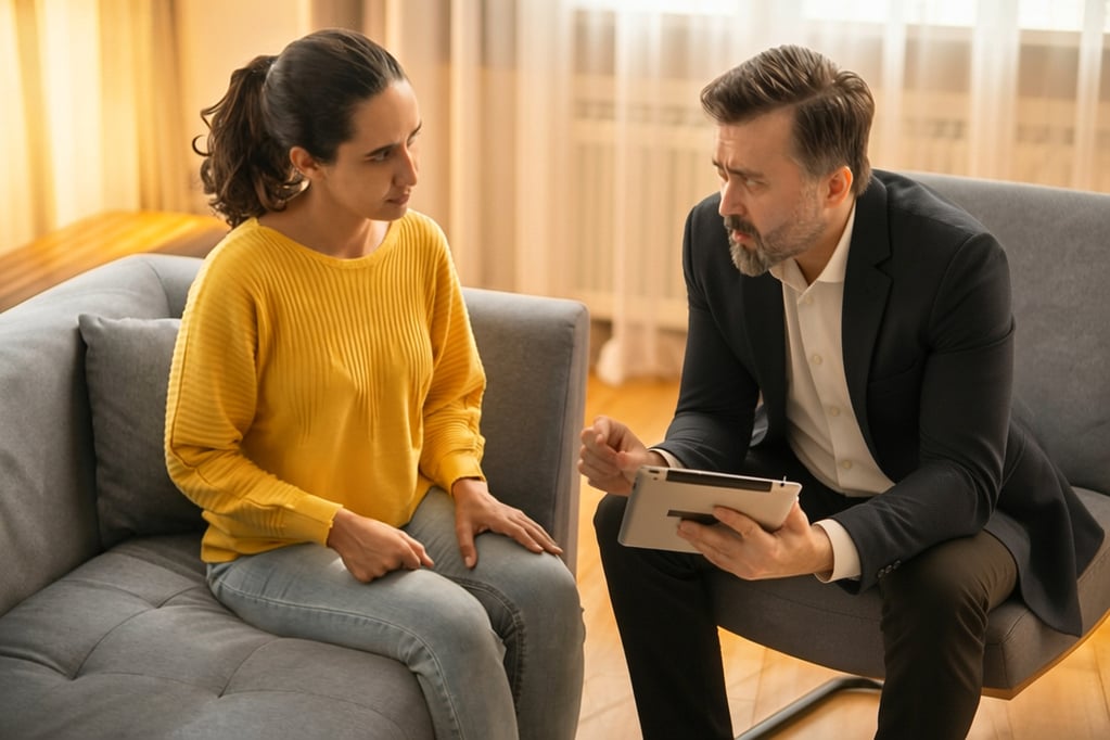 Adult discussing alcohol-related nerve symptoms with a healthcare provider during a supportive treatment consultation.